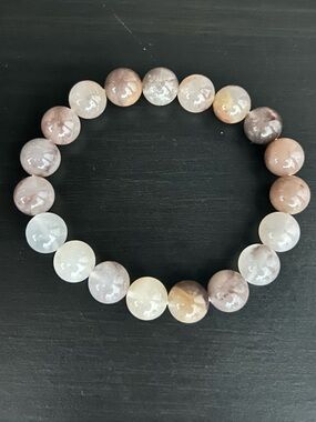 Natural Stone Flower Agate Stretch Bracelet - Multicolor-7mm
